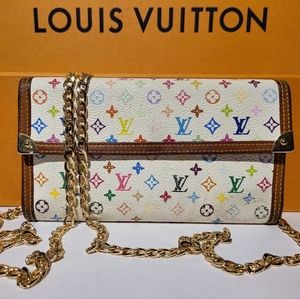 LOUIS🌻VUITTON Vintage Multicolor Trifold International Wallet with chain